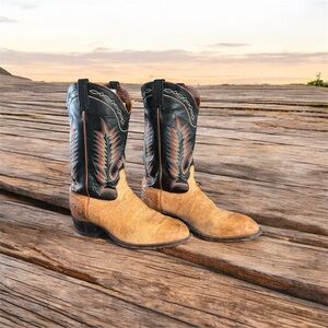 Tony Lama 13" Pecan Taurus Shoulder Leather Western Boot Mens Size 10 D